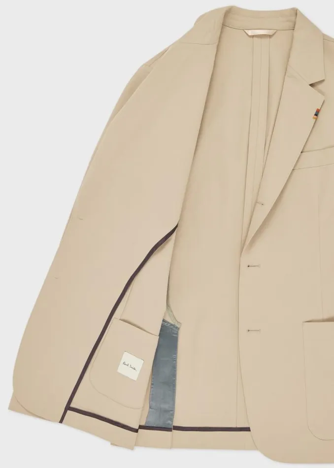 Mens Paul Smith Blazers Beige StretchCotton Twill ThreeButton Blazer Mens Paul Smith Blazers Beige StretchCotton Twill ThreeButton Blazer