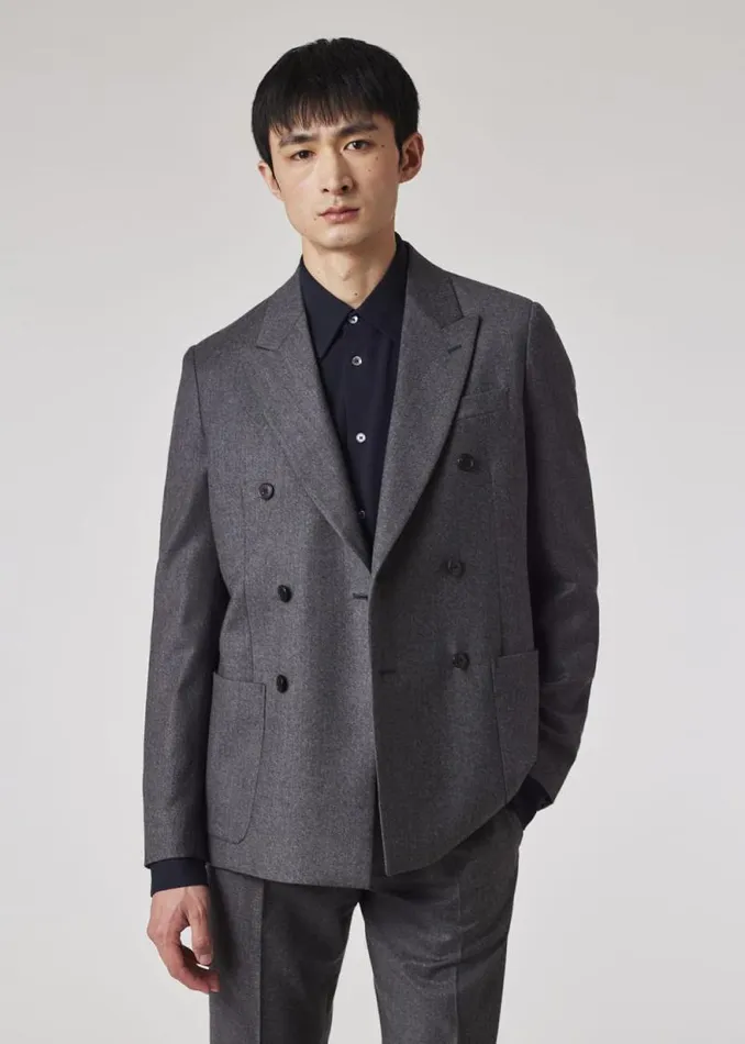 Mens Paul Smith Blazers Charcoal Grey Overdyed WoolCashmere Flannel DoubleBreasted Blazer Mens Paul Smith Blazers Charcoal Grey Overdyed WoolCashmere Flannel DoubleBreasted Blazer