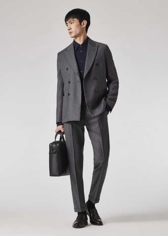 Mens Paul Smith Blazers Charcoal Grey Overdyed WoolCashmere Flannel DoubleBreasted Blazer Mens Paul Smith Blazers Charcoal Grey Overdyed WoolCashmere Flannel DoubleBreasted Blazer