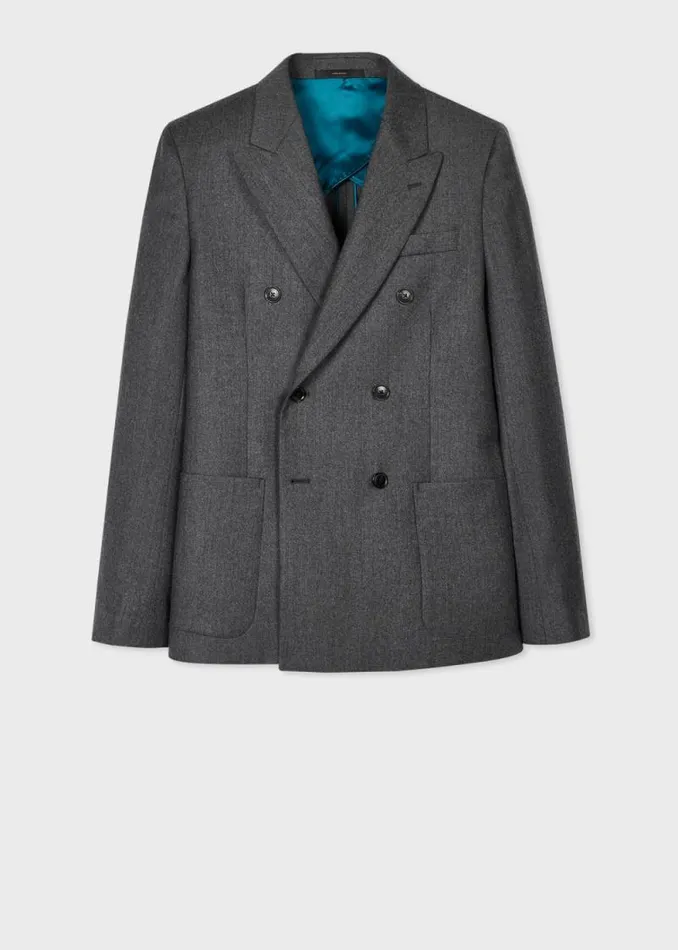Mens Paul Smith Blazers Charcoal Grey Overdyed WoolCashmere Flannel DoubleBreasted Blazer Mens Paul Smith Blazers Charcoal Grey Overdyed WoolCashmere Flannel DoubleBreasted Blazer