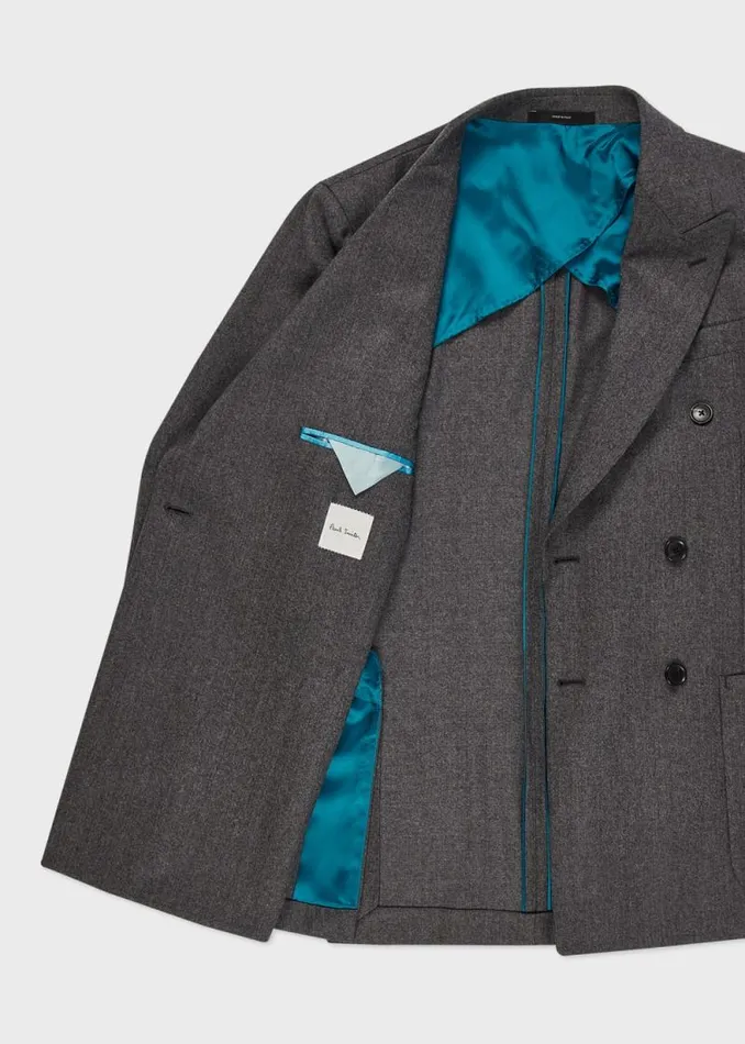 Mens Paul Smith Blazers Charcoal Grey Overdyed WoolCashmere Flannel DoubleBreasted Blazer Mens Paul Smith Blazers Charcoal Grey Overdyed WoolCashmere Flannel DoubleBreasted Blazer