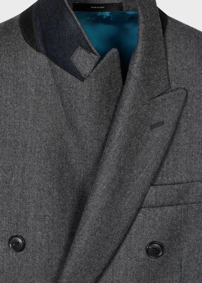 Mens Paul Smith Blazers Charcoal Grey Overdyed WoolCashmere Flannel DoubleBreasted Blazer Mens Paul Smith Blazers Charcoal Grey Overdyed WoolCashmere Flannel DoubleBreasted Blazer
