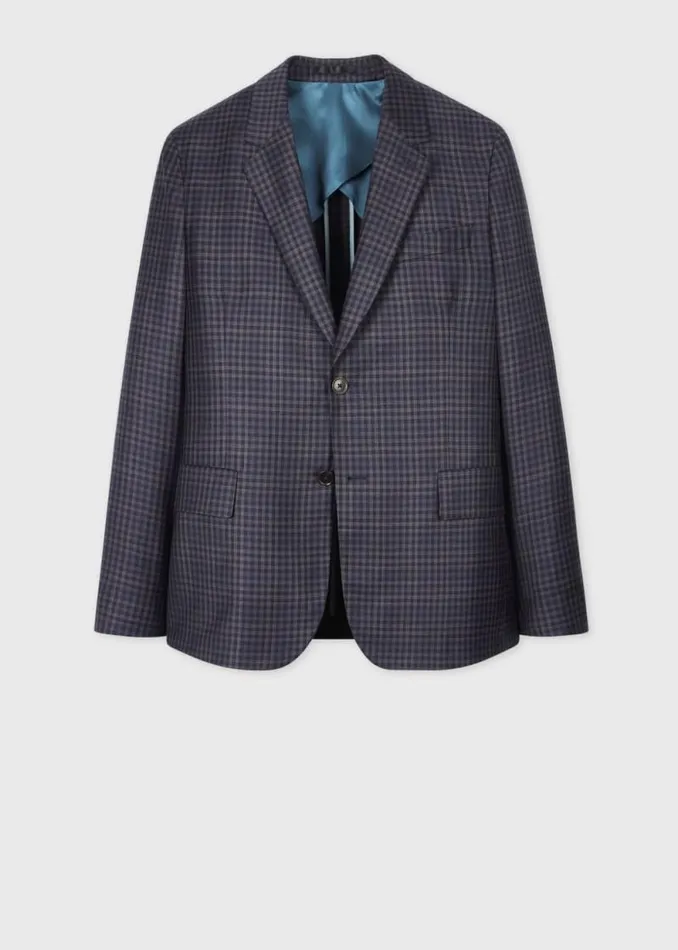 Mens Paul Smith Blazers Dark Purple Check Wool BuggyLined Blazer