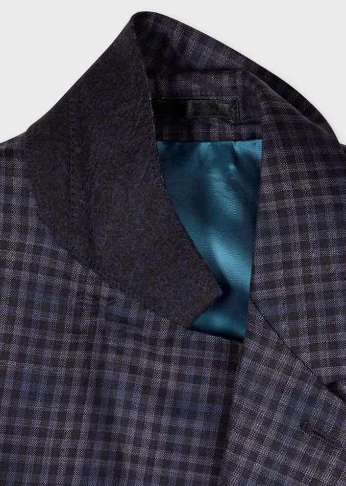 Mens Paul Smith Blazers Dark Purple Check Wool BuggyLined Blazer