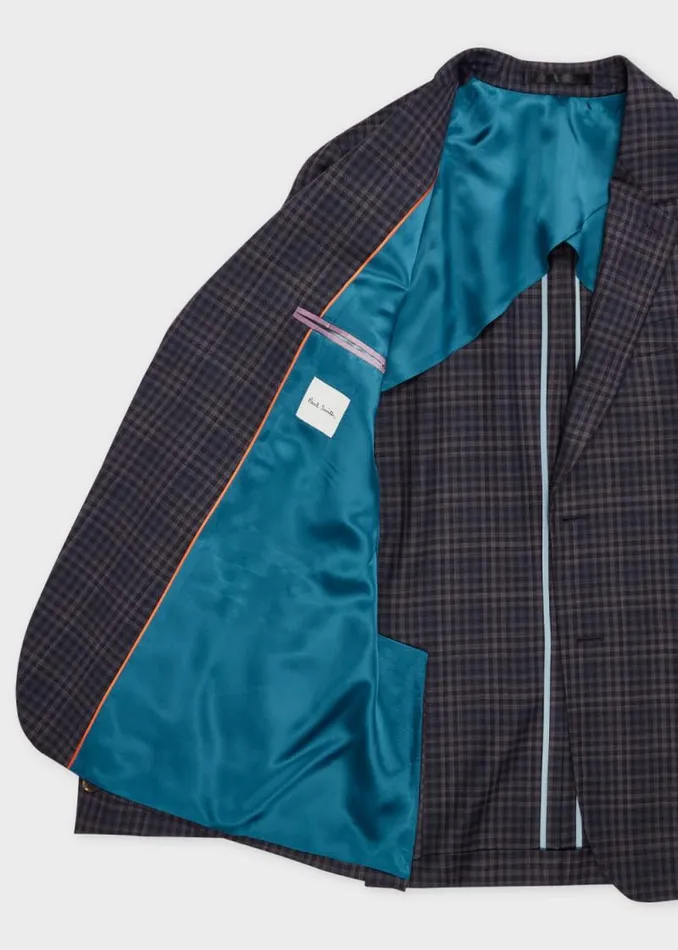 Mens Paul Smith Blazers Dark Purple Check Wool BuggyLined Blazer