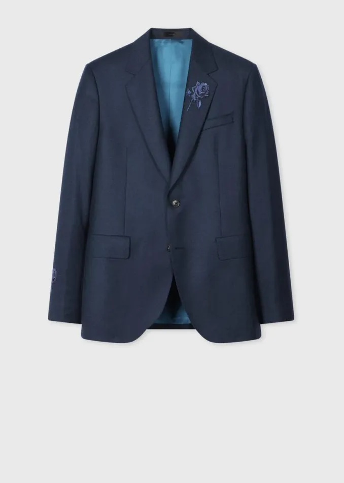 Mens Paul Smith Blazers Dark Teal WoolCashmere Flannel Embroidered Flower Blazer Mens Paul Smith Blazers Dark Teal WoolCashmere Flannel Embroidered Flower Blazer