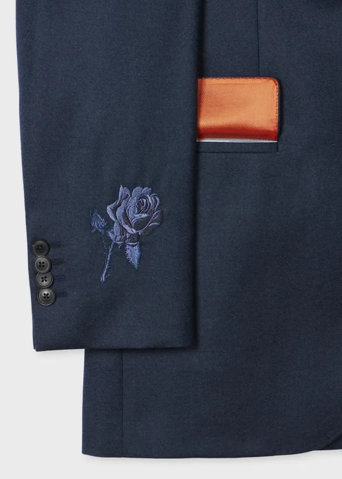 Mens Paul Smith Blazers Dark Teal WoolCashmere Flannel Embroidered Flower Blazer