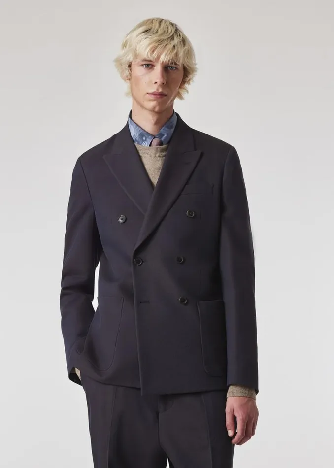 Mens Paul Smith Blazers Navy Cotton And WoolBlend Twill DoubleBreasted Blazer Mens Paul Smith Blazers Navy Cotton And WoolBlend Twill DoubleBreasted Blazer