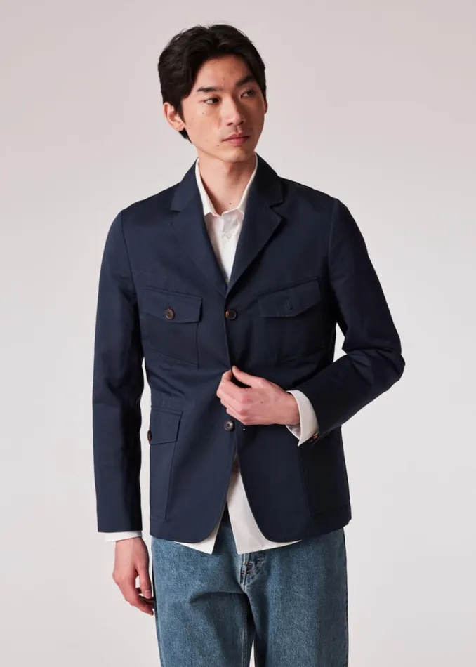 Mens Paul Smith Blazers Navy CottonLinen Four Pocket Blazer
