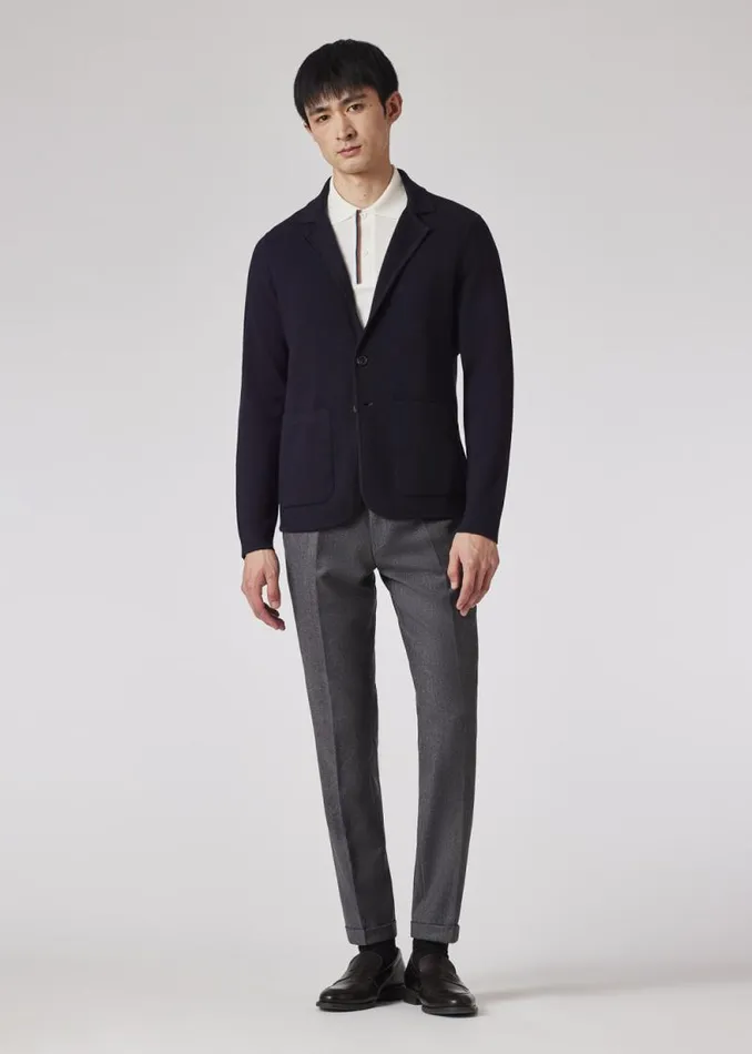 Mens Paul Smith Blazers Navy Knitted Wool Cardigan Blazer
