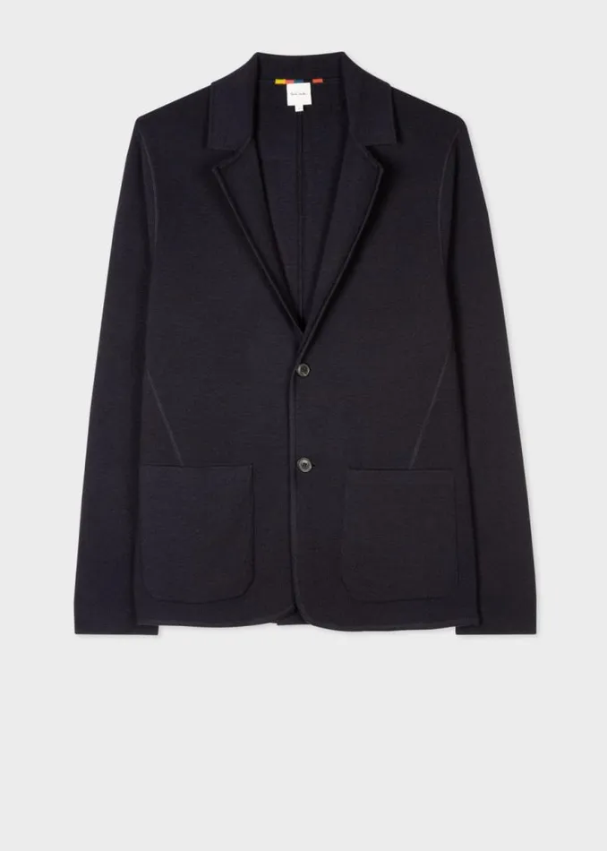 Mens Paul Smith Blazers Navy Knitted Wool Cardigan Blazer