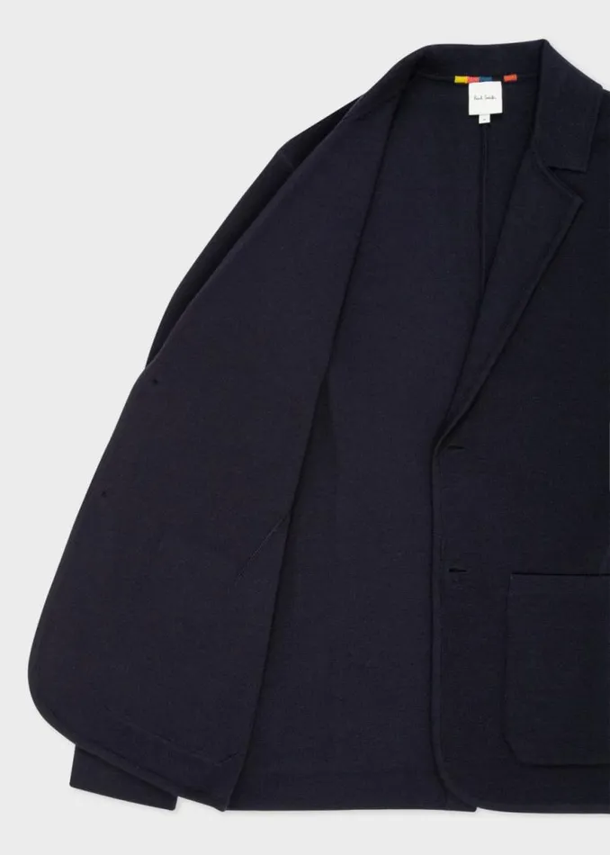 Mens Paul Smith Blazers Navy Knitted Wool Cardigan Blazer