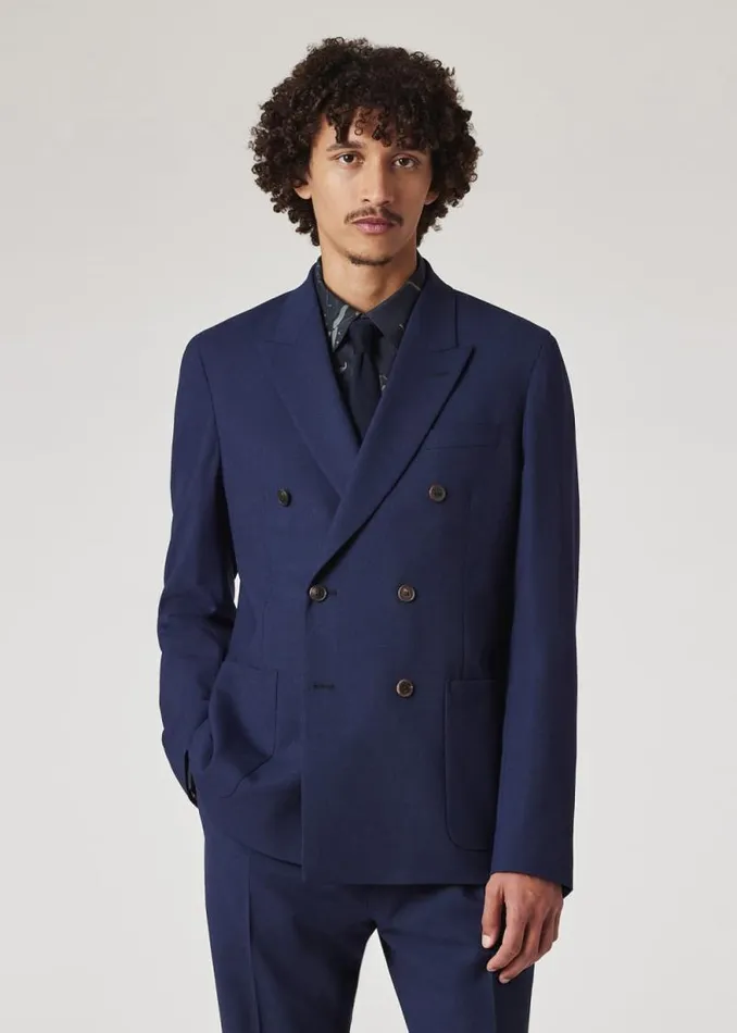 Mens Paul Smith Blazers Royal Blue Overdye Marl StretchWool DoubleBreasted Blazer Mens Paul Smith Blazers Royal Blue Overdye Marl StretchWool DoubleBreasted Blazer