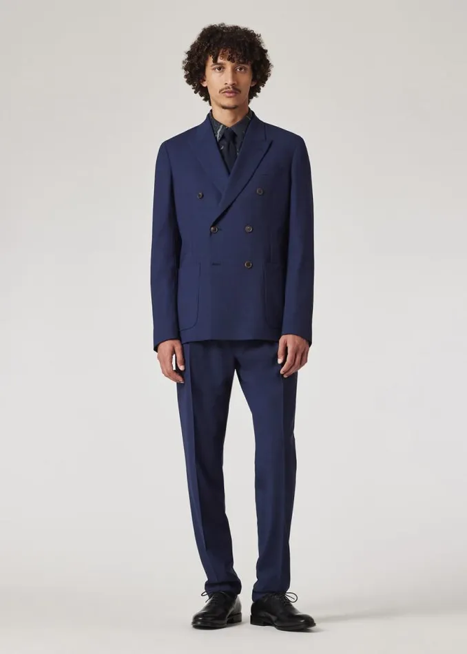 Mens Paul Smith Blazers Royal Blue Overdye Marl StretchWool DoubleBreasted Blazer Mens Paul Smith Blazers Royal Blue Overdye Marl StretchWool DoubleBreasted Blazer