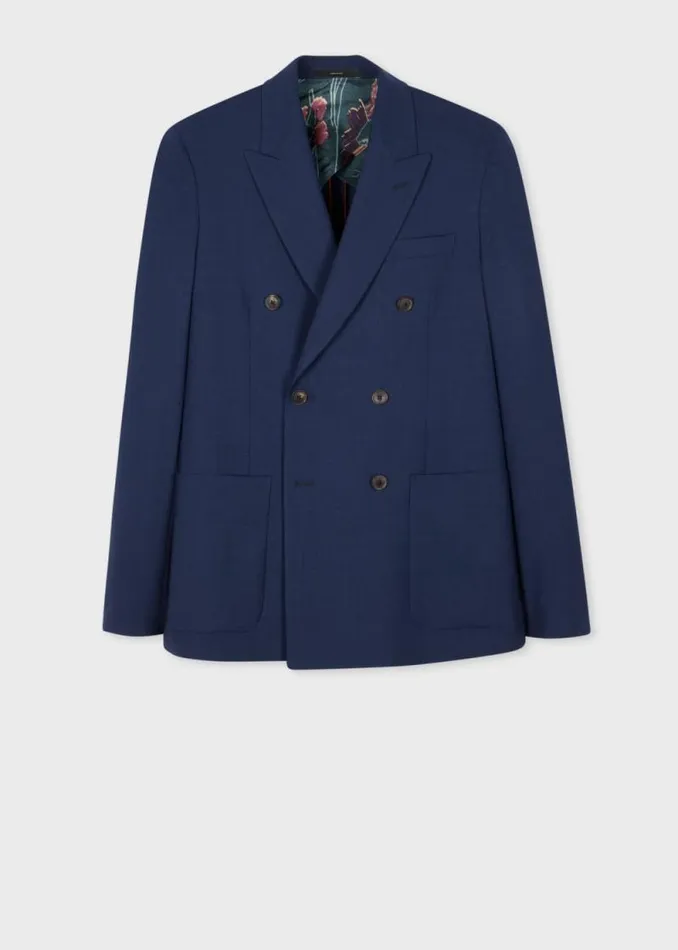 Mens Paul Smith Blazers Royal Blue Overdye Marl StretchWool DoubleBreasted Blazer Mens Paul Smith Blazers Royal Blue Overdye Marl StretchWool DoubleBreasted Blazer
