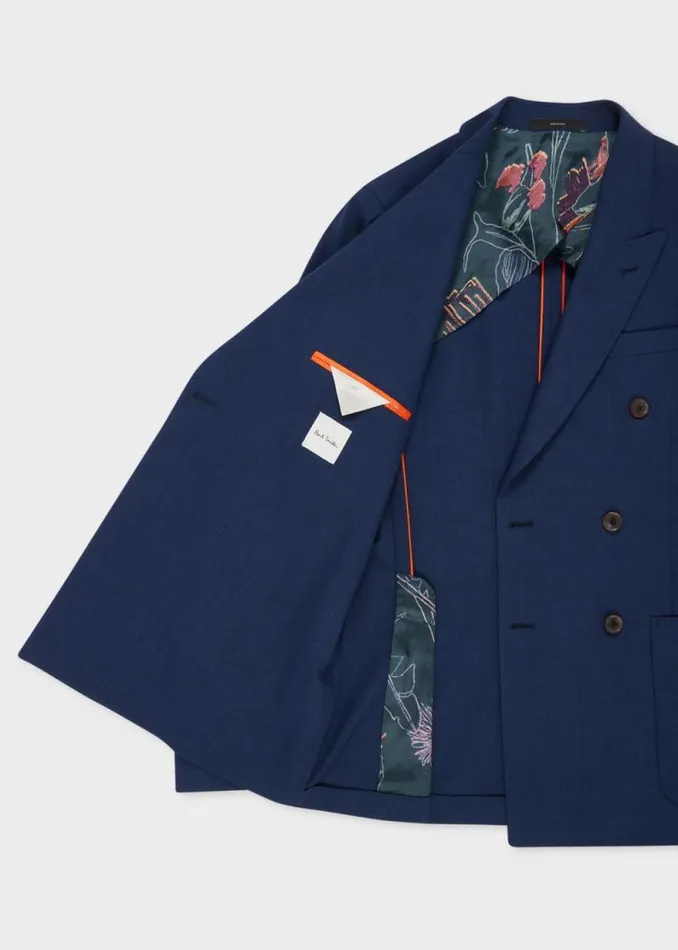 Mens Paul Smith Blazers Royal Blue Overdye Marl StretchWool DoubleBreasted Blazer Mens Paul Smith Blazers Royal Blue Overdye Marl StretchWool DoubleBreasted Blazer