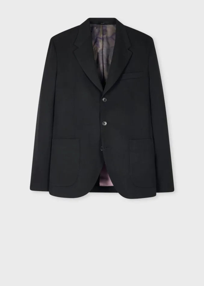 Mens Paul Smith Blazers SlimFit Black Wool Gabardine ThreeButton Blazer