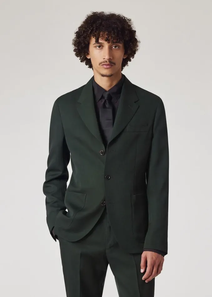 Mens Paul Smith Blazers SlimFit Forest Green Wool Gabardine ThreeButton Blazer