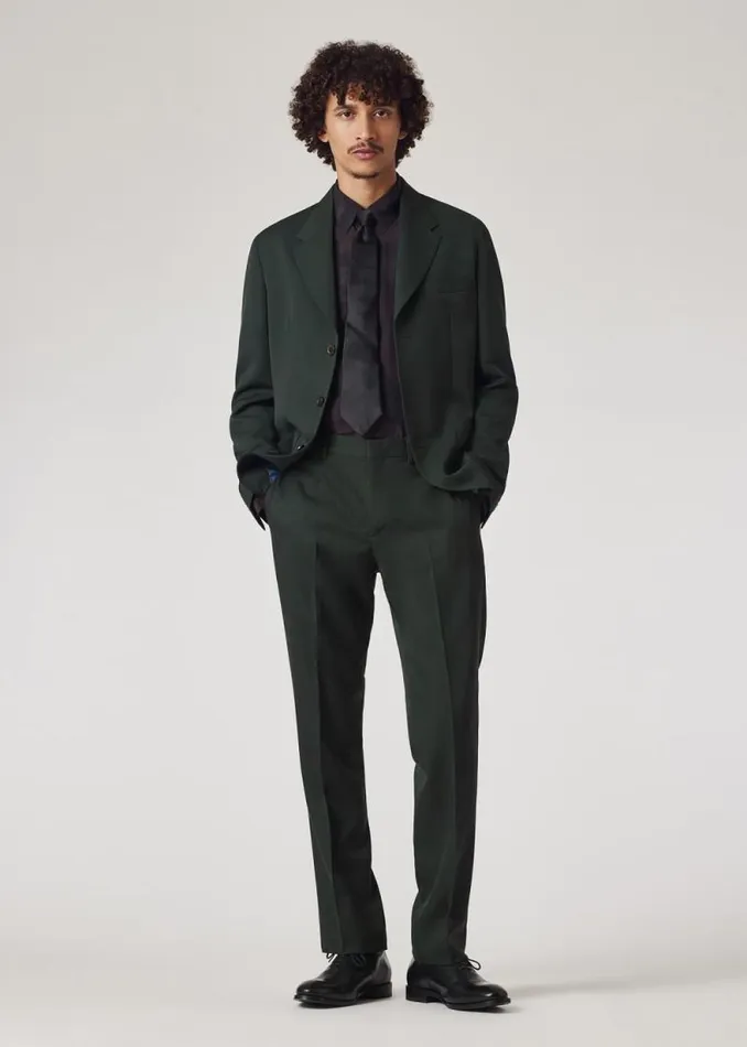Mens Paul Smith Blazers SlimFit Forest Green Wool Gabardine ThreeButton Blazer Mens Paul Smith Blazers SlimFit Forest Green Wool Gabardine ThreeButton Blazer