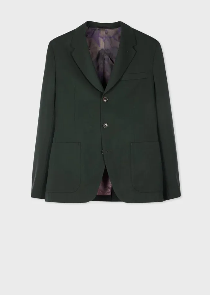 Mens Paul Smith Blazers SlimFit Forest Green Wool Gabardine ThreeButton Blazer Mens Paul Smith Blazers SlimFit Forest Green Wool Gabardine ThreeButton Blazer