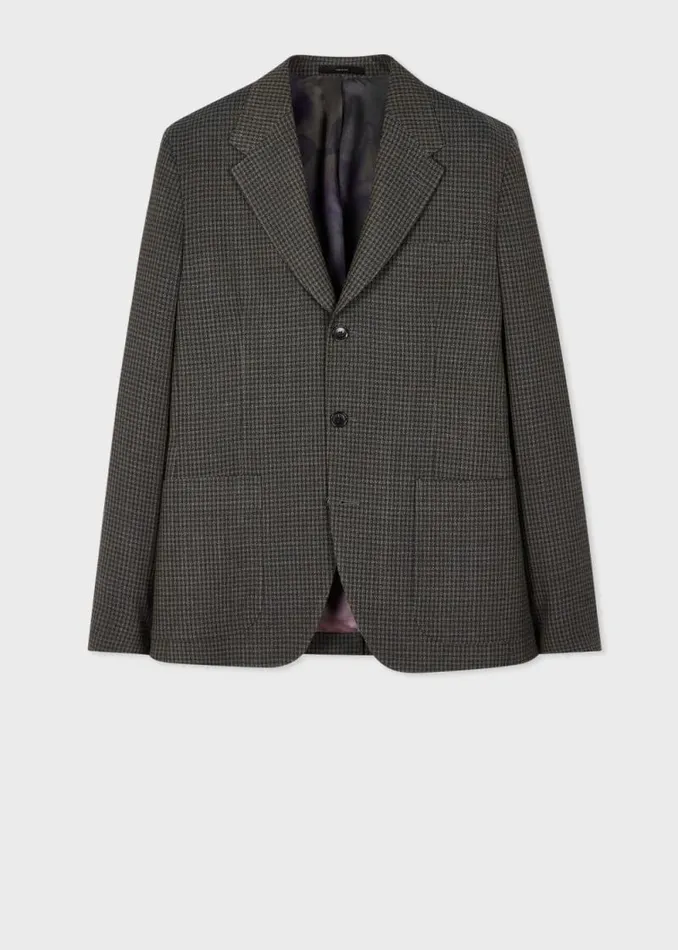 Mens Paul Smith Blazers SlimFit Green Gingham Check StretchWool ThreeButton Blazer Mens Paul Smith Blazers SlimFit Green Gingham Check StretchWool ThreeButton Blazer
