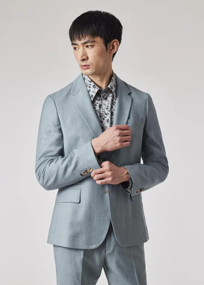 Mens Paul Smith Blazers TailoredFit Light Blue Overdyed WoolCashmere Flannel Blazer Mens Paul Smith Blazers TailoredFit Light Blue Overdyed WoolCashmere Flannel Blazer
