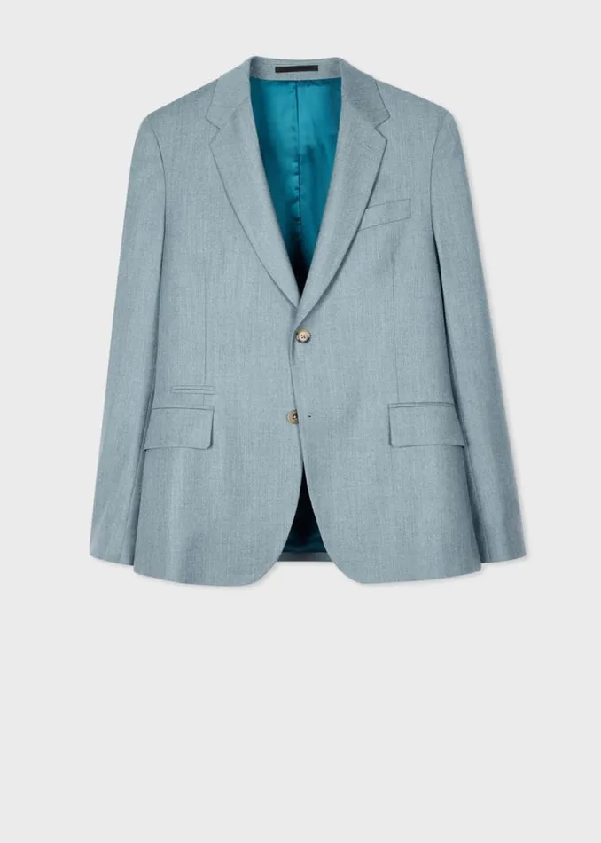 Mens Paul Smith Blazers TailoredFit Light Blue Overdyed WoolCashmere Flannel Blazer