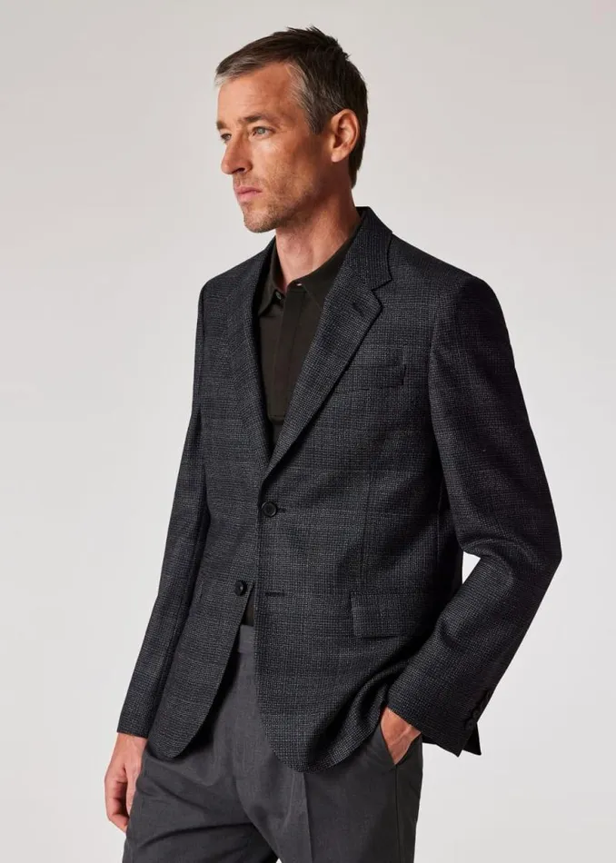 Mens Paul Smith Blazers TailoredFit Navy Gingham Check Natural Stretch Wool Blazer Mens Paul Smith Blazers TailoredFit Navy Gingham Check Natural Stretch Wool Blazer