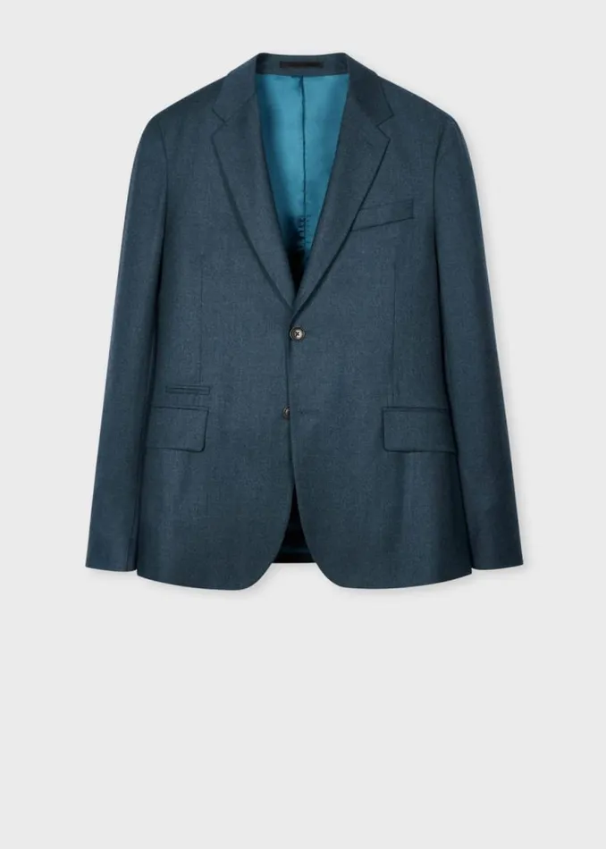 Mens Paul Smith Blazers TailoredFit Teal Overdyed WoolCashmere Flannel Blazer Mens Paul Smith Blazers TailoredFit Teal Overdyed WoolCashmere Flannel Blazer