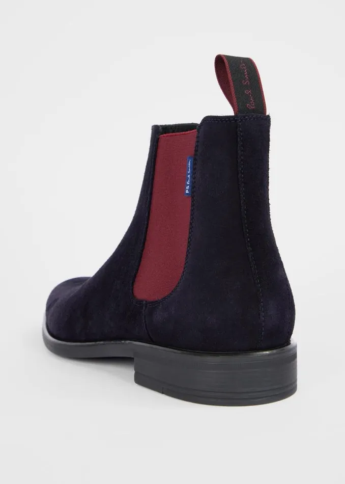 Mens Paul Smith Boots Navy Suede 039Cedric039 Boots With Burgundy Trim