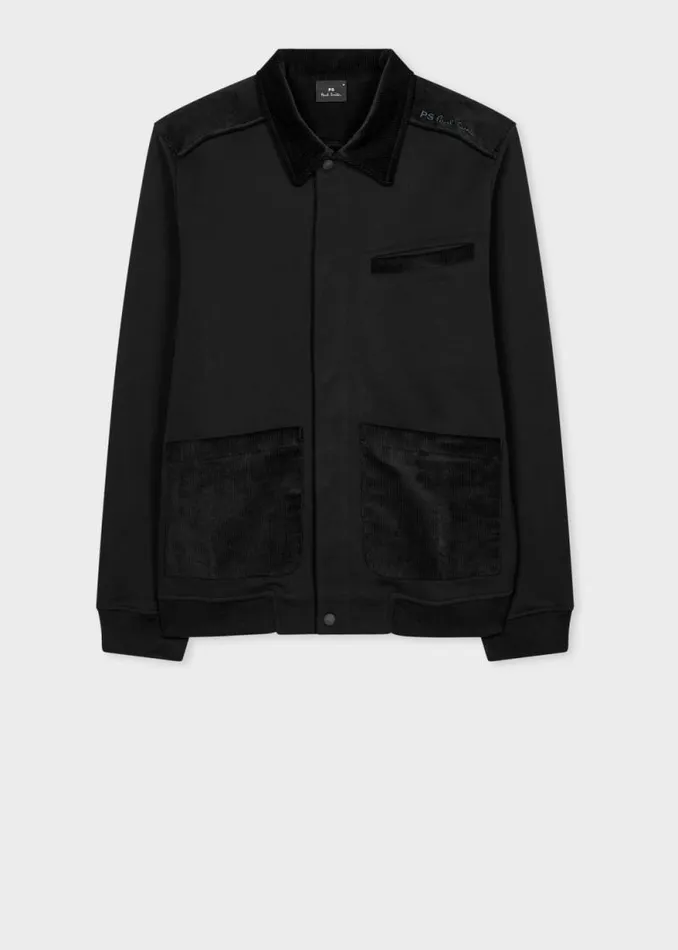 Mens Paul Smith Coats and Jackets Black CottonJersey Jacket With Corduroy Trim Mens Paul Smith Coats and Jackets Black CottonJersey Jacket With Corduroy Trim