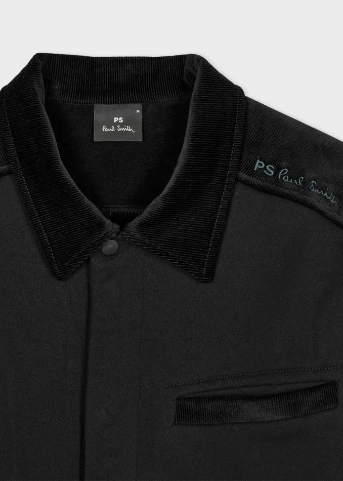 Mens Paul Smith Coats and Jackets Black CottonJersey Jacket With Corduroy Trim Mens Paul Smith Coats and Jackets Black CottonJersey Jacket With Corduroy Trim