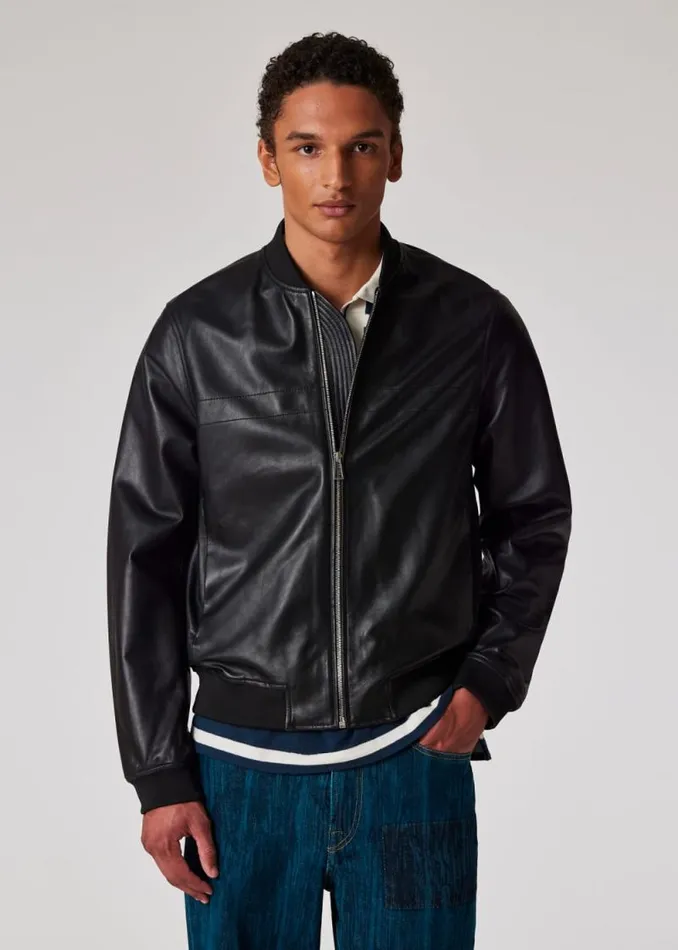 Mens Paul Smith Coats and Jackets Black Leather Bomber Jacket