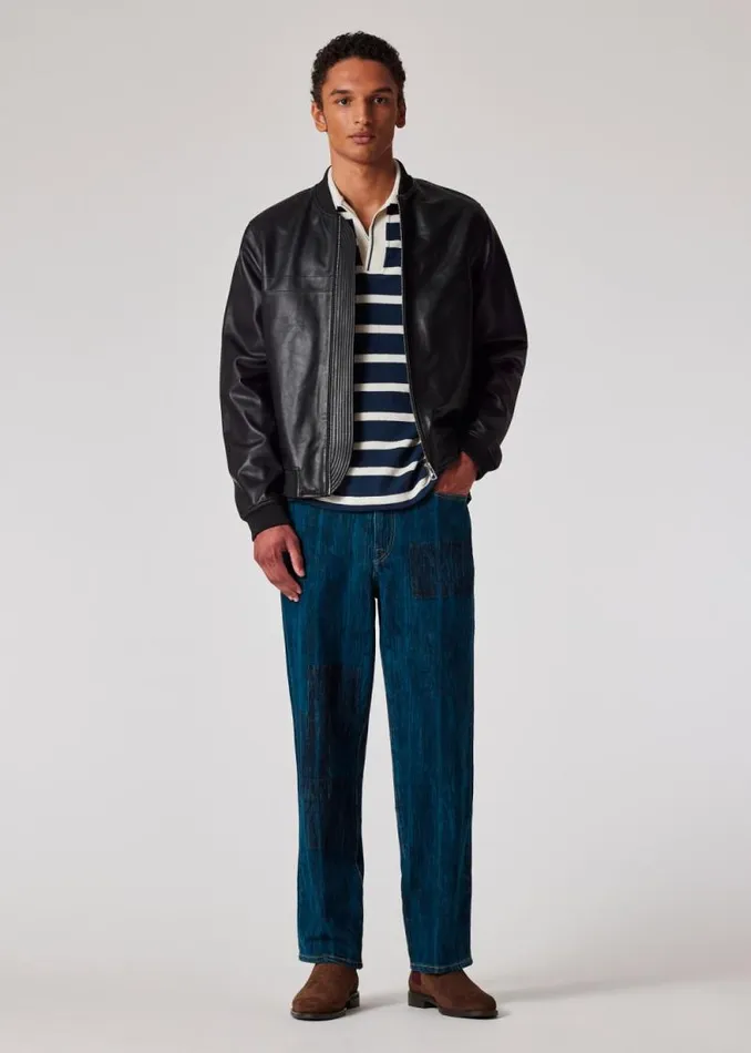 Mens Paul Smith Coats and Jackets Black Leather Bomber Jacket