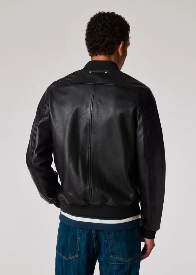 Mens Paul Smith Coats and Jackets Black Leather Bomber Jacket
