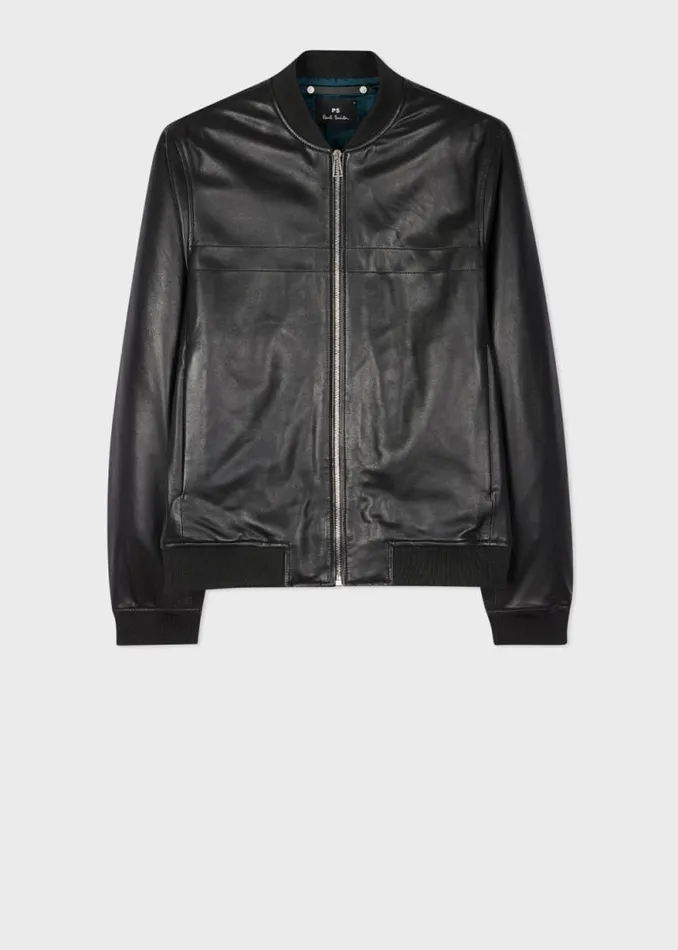 Mens Paul Smith Coats and Jackets Black Leather Bomber Jacket