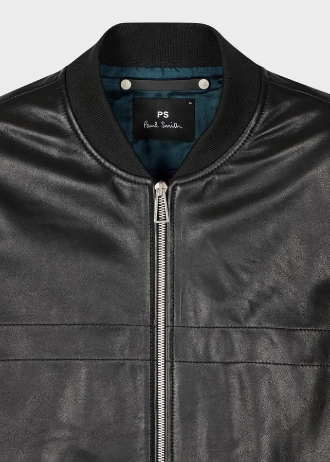 Mens Paul Smith Coats and Jackets Black Leather Bomber Jacket