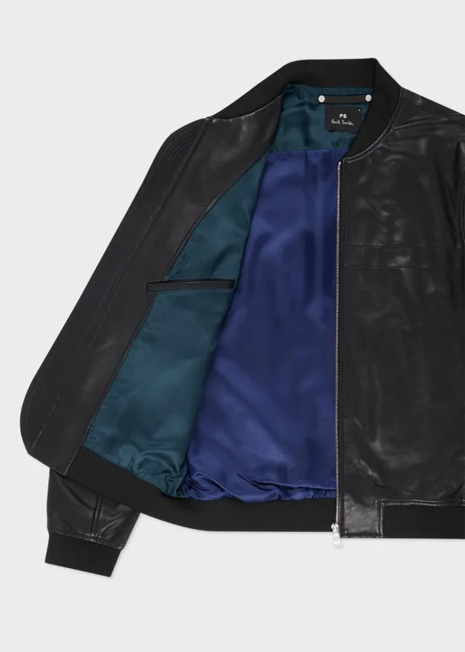 Mens Paul Smith Coats and Jackets Black Leather Bomber Jacket