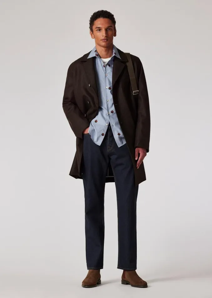 Mens Paul Smith Coats and Jackets Dark Brown Melton Wool Overcoat