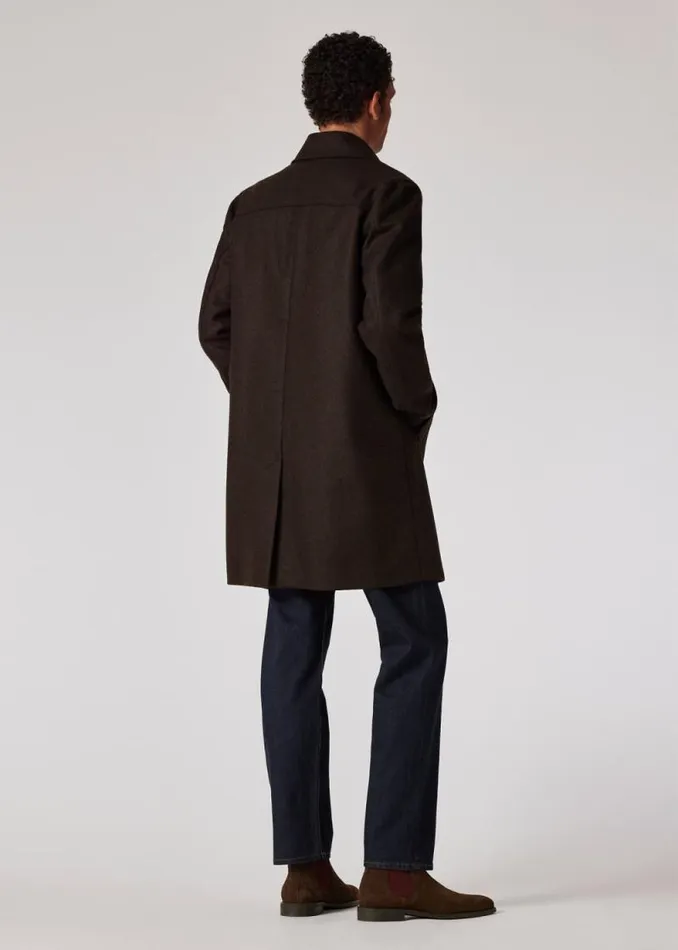Mens Paul Smith Coats and Jackets Dark Brown Melton Wool Overcoat