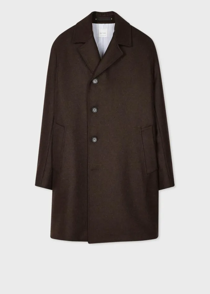 Mens Paul Smith Coats and Jackets Dark Brown Melton Wool Overcoat