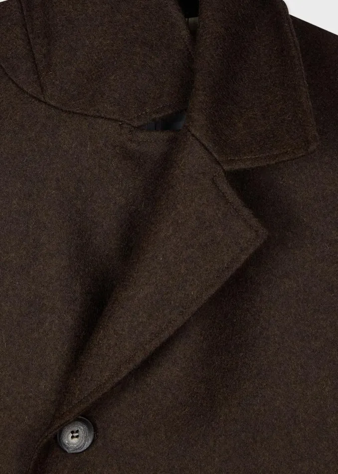 Mens Paul Smith Coats and Jackets Dark Brown Melton Wool Overcoat