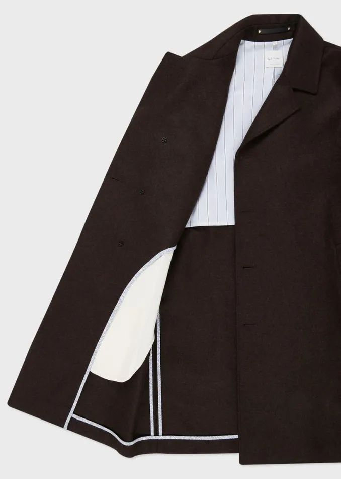 Mens Paul Smith Coats and Jackets Dark Brown Melton Wool Overcoat