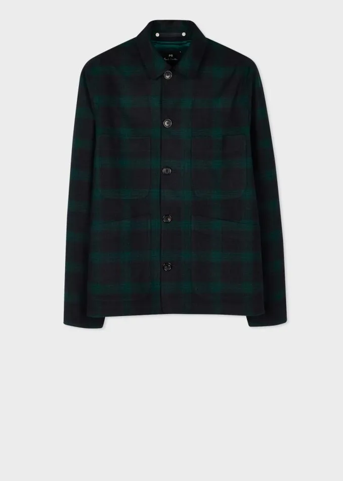 Mens Paul Smith Coats and Jackets Dark Green WoolBlend Check WaterResistant Work Jacket Mens Paul Smith Coats and Jackets Dark Green WoolBlend Check WaterResistant Work Jacket