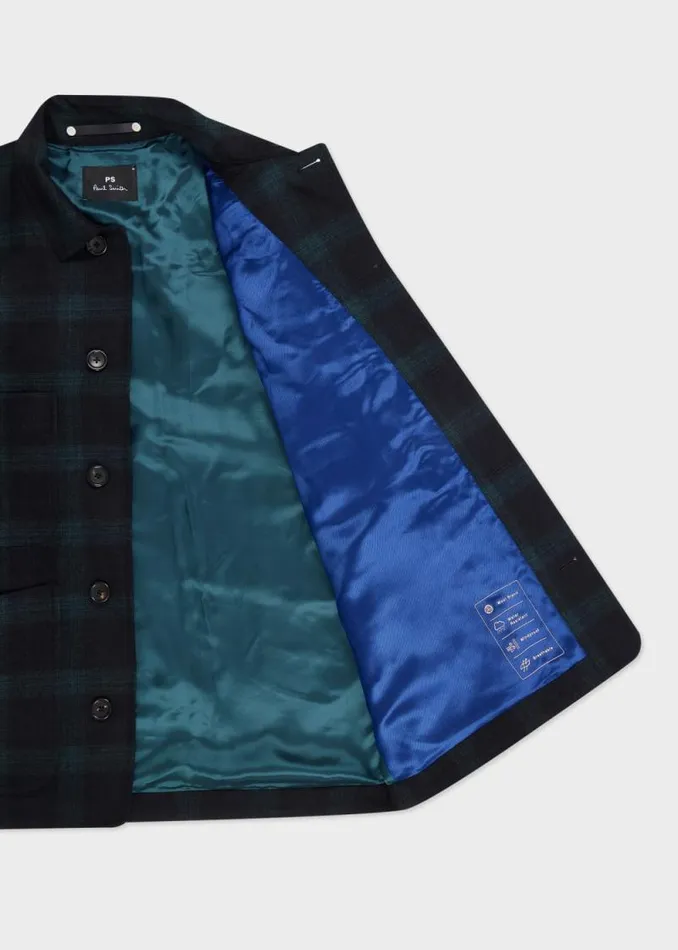Mens Paul Smith Coats and Jackets Dark Green WoolBlend Check WaterResistant Work Jacket Mens Paul Smith Coats and Jackets Dark Green WoolBlend Check WaterResistant Work Jacket