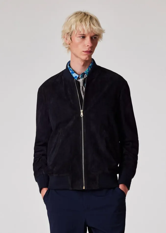 Mens Paul Smith Coats and Jackets Dark Navy Suede Bomber Jacket