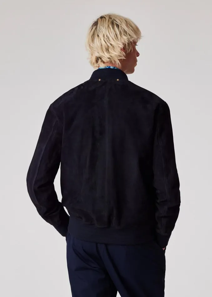 Mens Paul Smith Coats and Jackets Dark Navy Suede Bomber Jacket