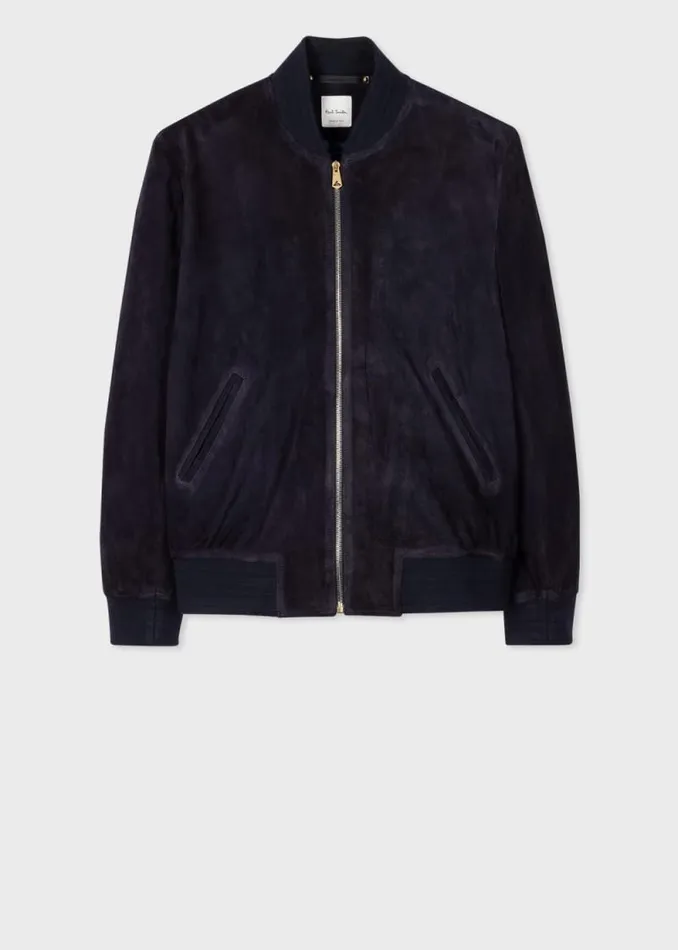 Mens Paul Smith Coats and Jackets Dark Navy Suede Bomber Jacket