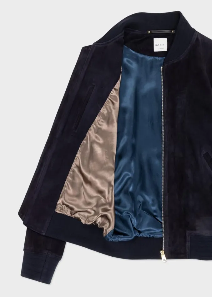 Mens Paul Smith Coats and Jackets Dark Navy Suede Bomber Jacket
