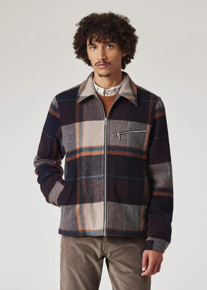 Mens Paul Smith Coats and Jackets Ecru And Burgundy Check WoolBlend Harrington Jacket Mens Paul Smith Coats and Jackets Ecru And Burgundy Check WoolBlend Harrington Jacket